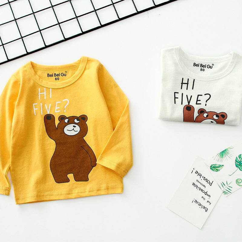 Playful Cartoon Print Kids Long Sleeve Bottom Shirt
