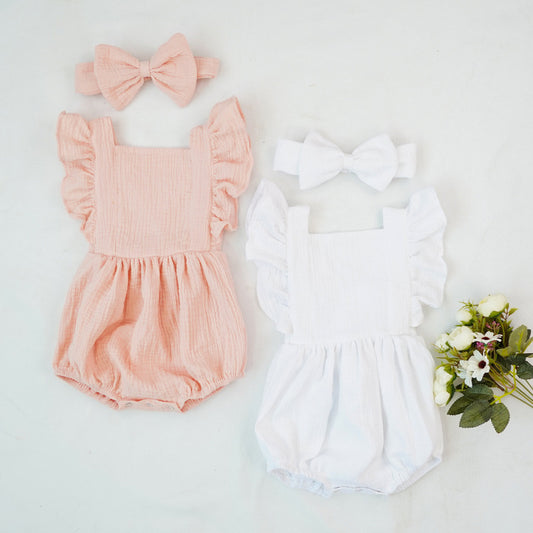 Soft And Stylish Ruffled Romper With Short Sleeves