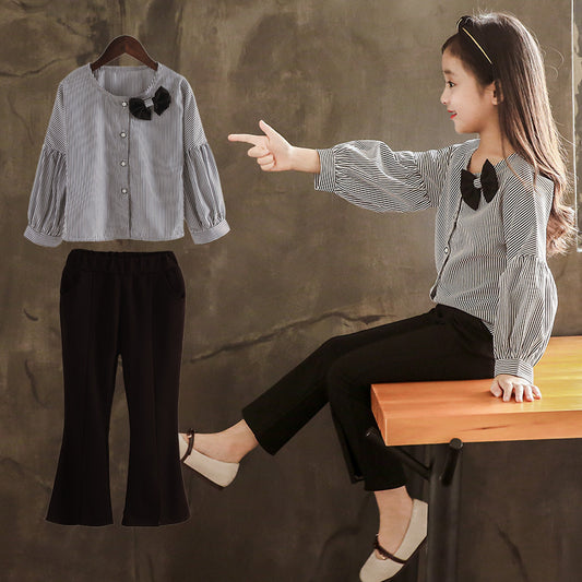 Comfortable Girls Two-Piece Spring Suit With Bow Accents