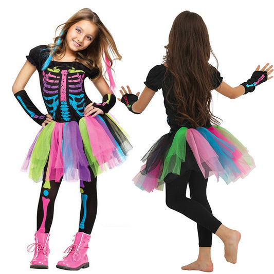 Colorful Rainbow Skull Skeleton Costume For Fun Halloween Dress-Up