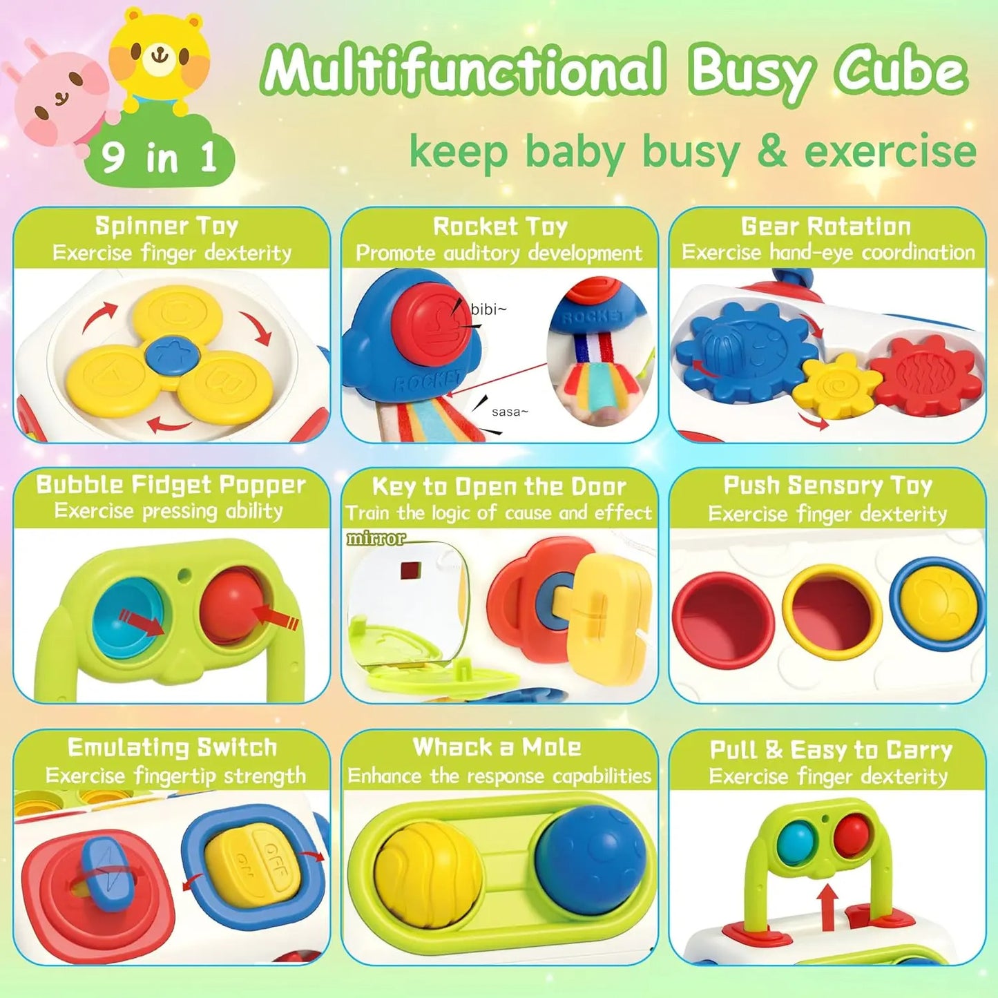 9 in 1 Busy Board Toy For Fine Motor Skills