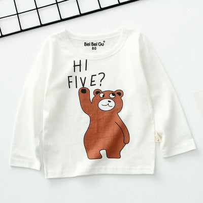 Playful Cartoon Print Kids Long Sleeve Bottom Shirt