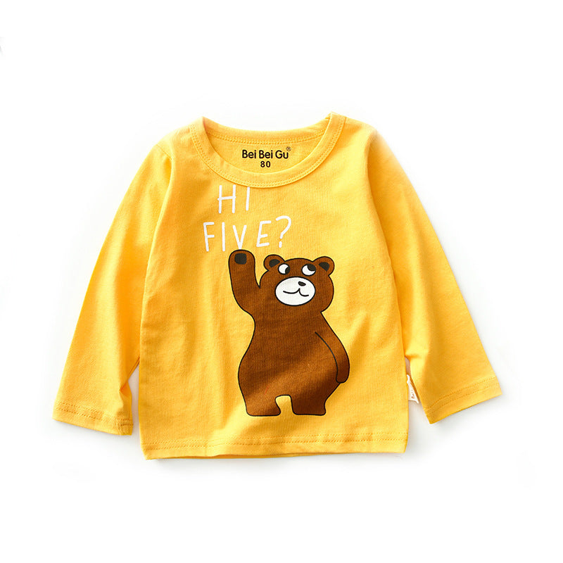 Playful Cartoon Print Kids Long Sleeve Bottom Shirt