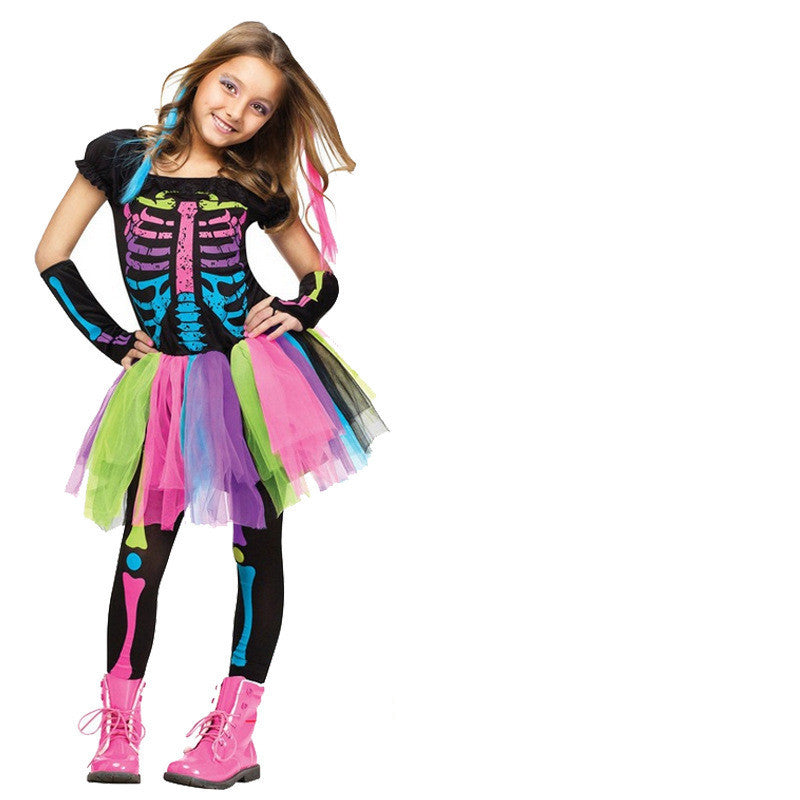 Colorful Rainbow Skull Skeleton Costume For Fun Halloween Dress-Up