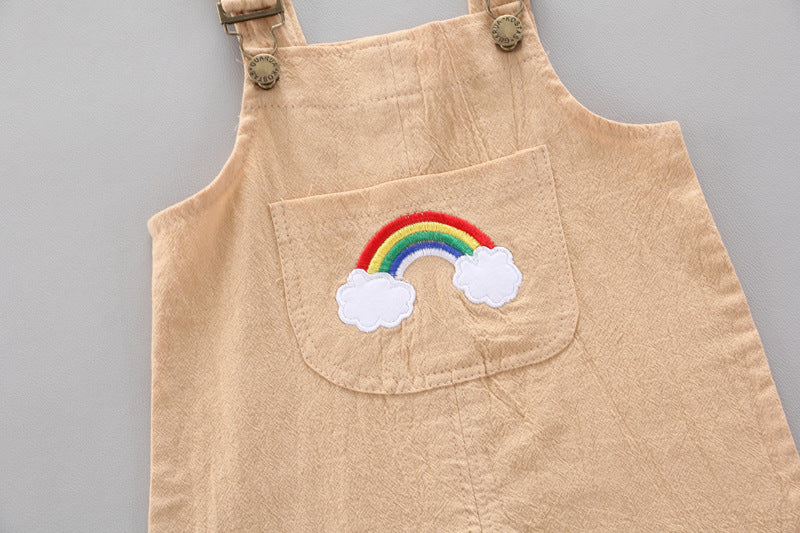 Bright And Cheerful Rainbow Bib Pants For Baby Girls