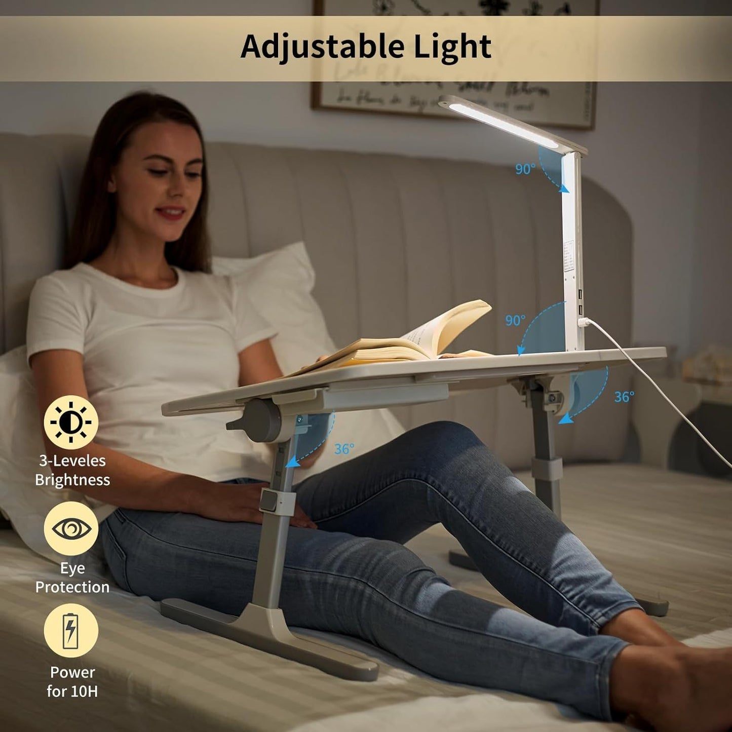 Versatile Lap Desk: Portable, Adjustable with LED Light and Drawer