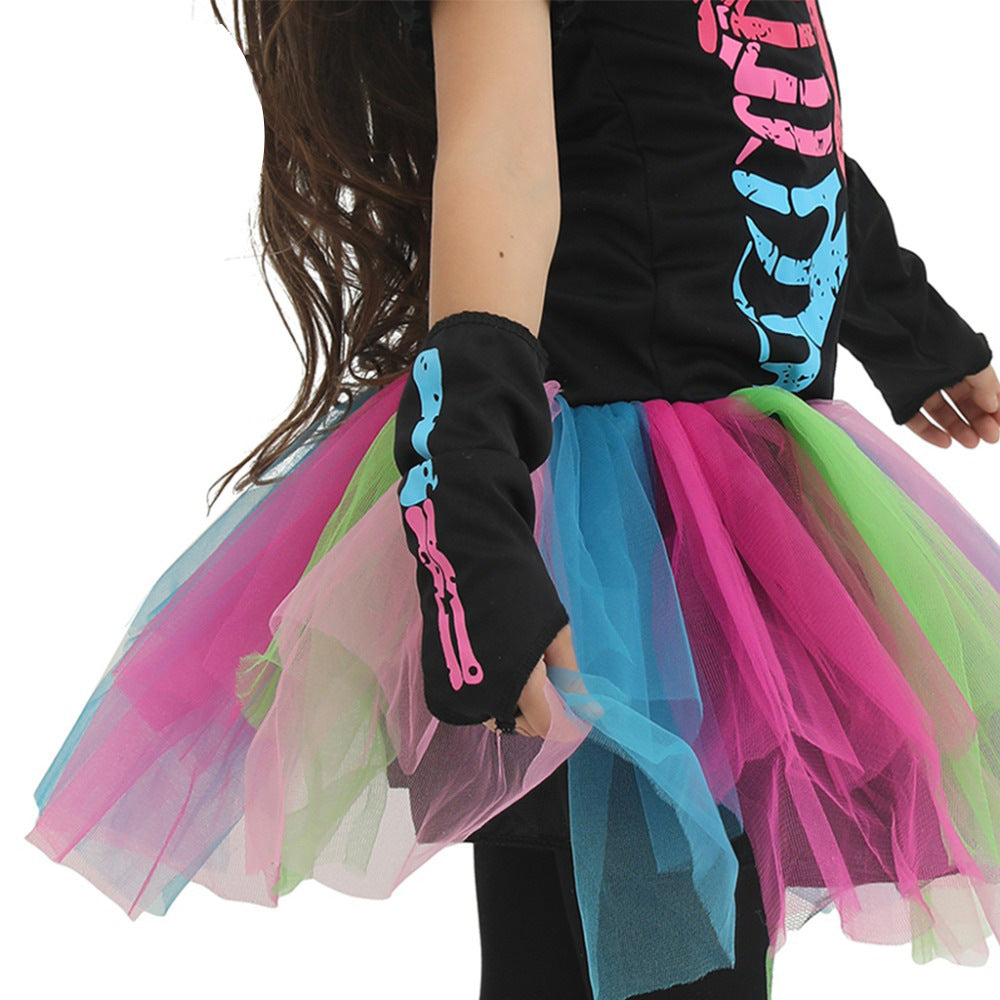 Colorful Rainbow Skull Skeleton Costume For Fun Halloween Dress-Up