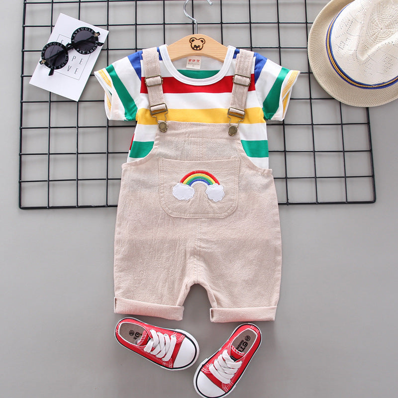 Bright And Cheerful Rainbow Bib Pants For Baby Girls