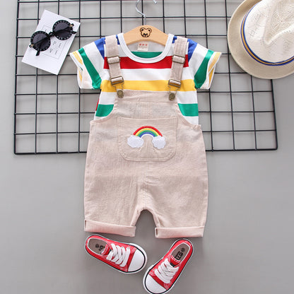 Bright And Cheerful Rainbow Bib Pants For Baby Girls