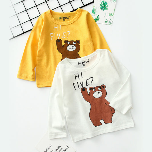 Playful Cartoon Print Kids Long Sleeve Bottom Shirt