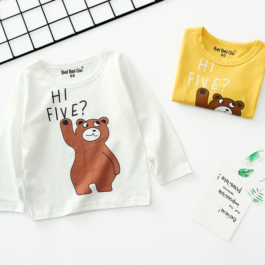 Playful Cartoon Print Kids Long Sleeve Bottom Shirt