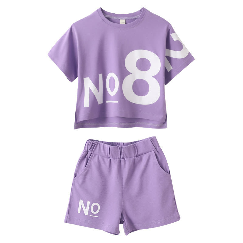 Playful Short-Sleeve Two-Piece Suit For Girls