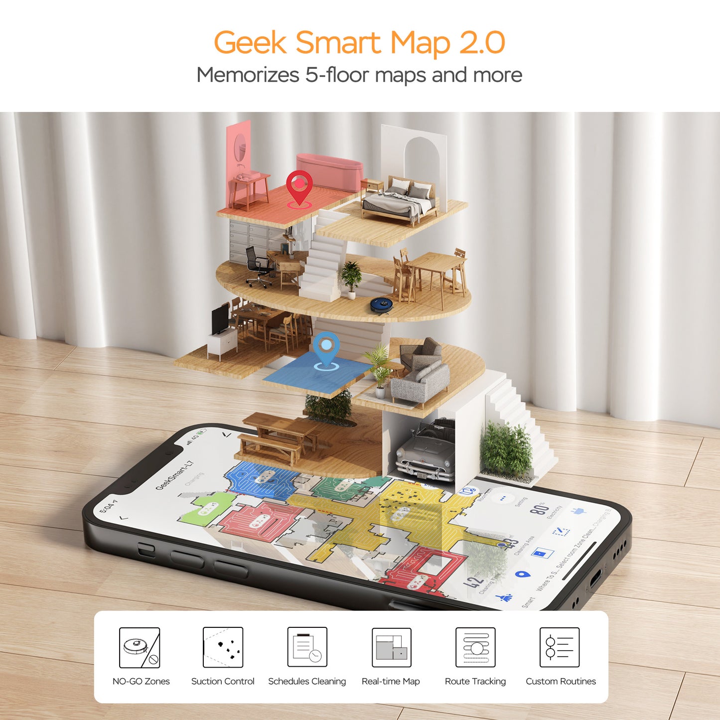 Smart Geek L7 Robot Vacuum: Powerful Suction, Wi-Fi, and Room Control