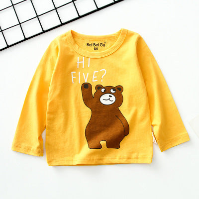 Playful Cartoon Print Kids Long Sleeve Bottom Shirt