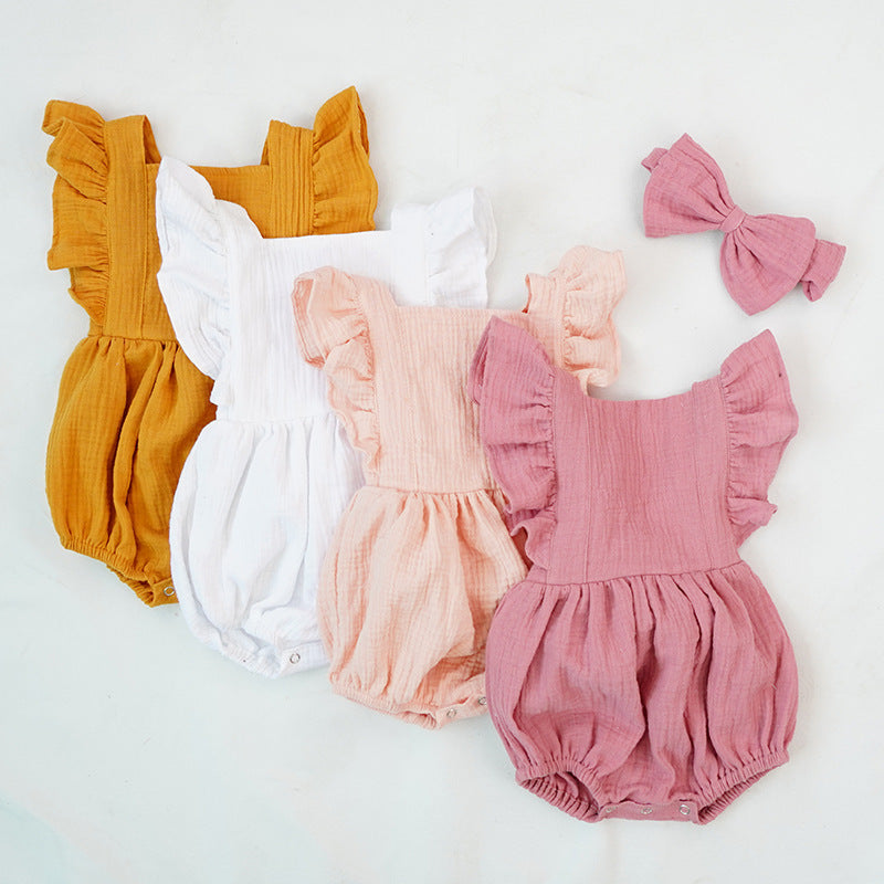 Soft And Stylish Ruffled Romper With Short Sleeves