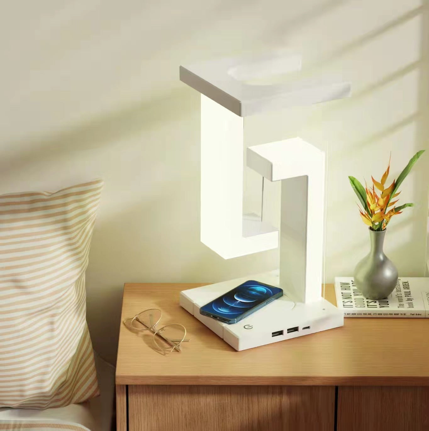 Lumina Charge: Creative Floating Wireless Phone Charging Suspension Table Lamp