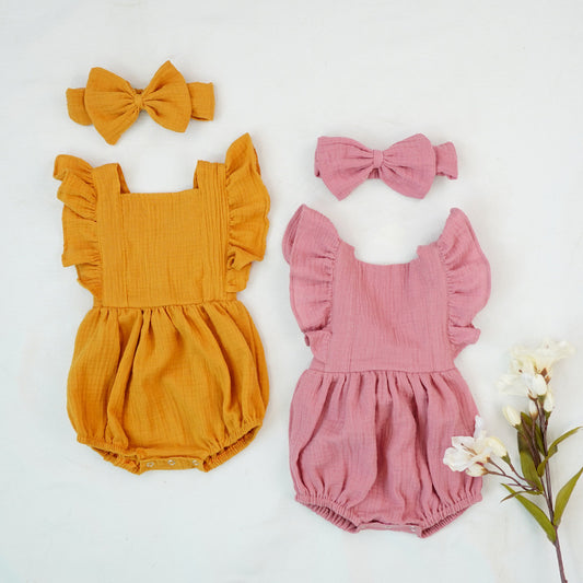 Soft And Stylish Ruffled Romper With Short Sleeves