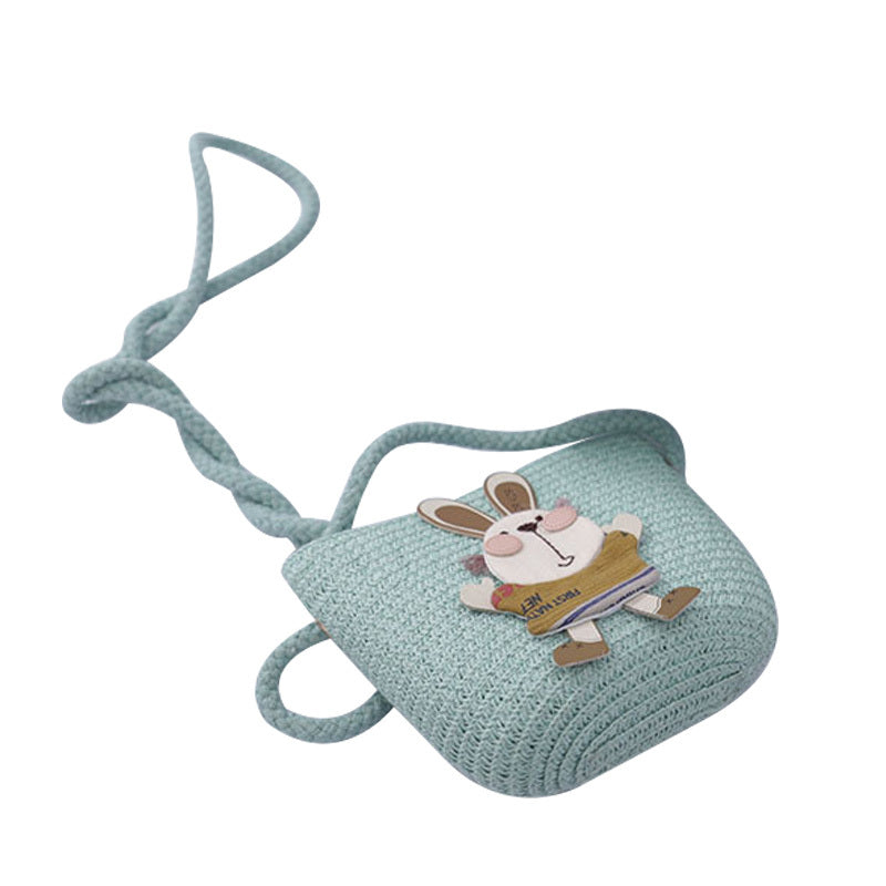 Kids Cute Rabbit Straw Hat And Bag Set