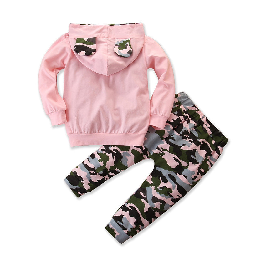 Playful Camouflage Pattern Two-Piece Suit For Girls