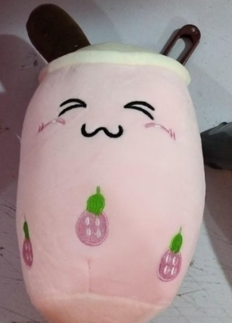 Strawberry Bubble Tea Plush Pillow For Kids’ Comfort