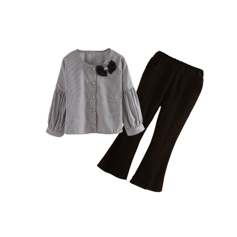 Comfortable Girls Two-Piece Spring Suit With Bow Accents