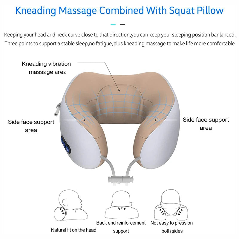 Multifunctional Portable Electric Neck Massager U-Shaped Pillow for Neck Shoulder Cervical Relaxing Home Car Outdoor Use
