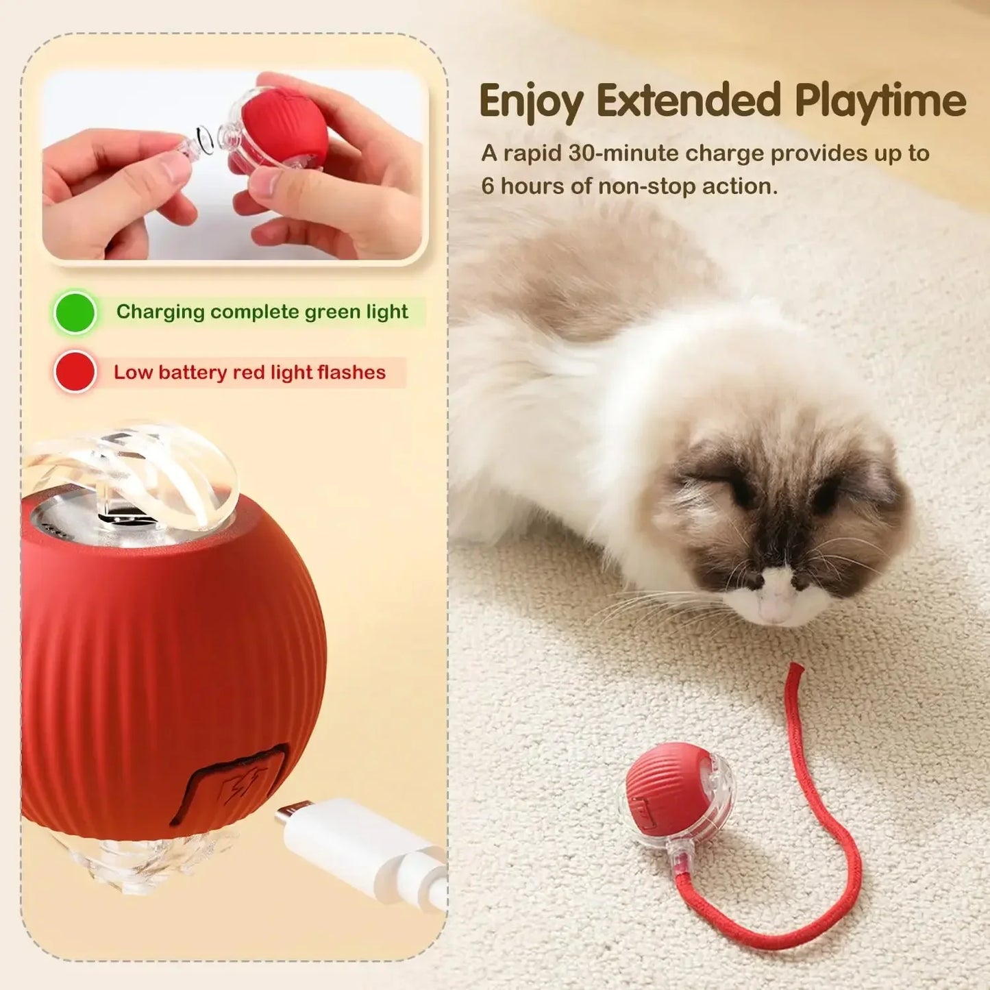 Cat Interactive Smart Ball Toy – Automatic Rolling with Tail, Rechargeable Cat Toy