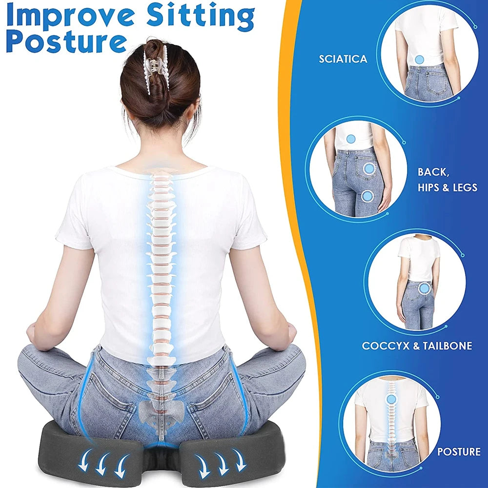 Memory Foam Seat Cushion U-Shaped Pillow for Chair Pad Car Office Use - Tailbone Pain Relief Massage Braces & Supports