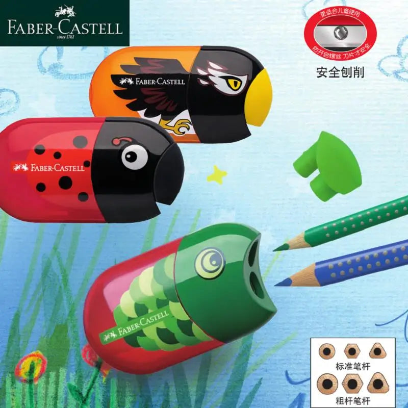Cute Ladybug/Fish/Eagle Double Hole Pencil Sharpener with Eraser for Kids Back to School Stationery Mechanical Sharpener