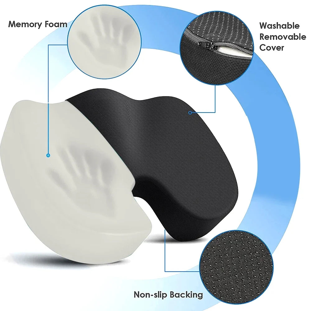 Memory Foam Seat Cushion U-Shaped Pillow for Chair Pad Car Office Use - Tailbone Pain Relief Massage Braces & Supports