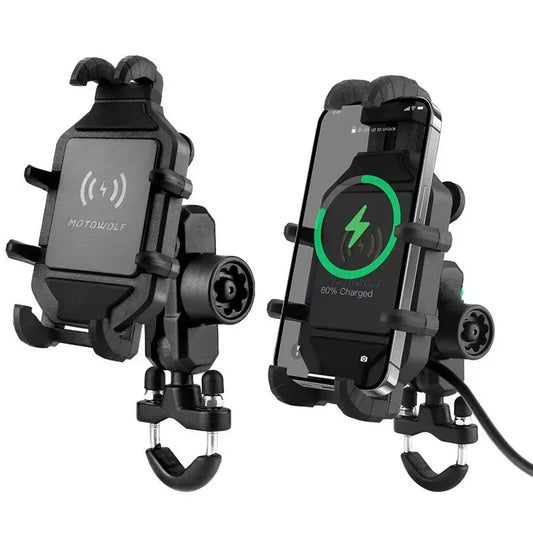 Wireless Charging Phone Holder for Motorcycle 3.0 Quick Charger GPS Moto Support Handlebar Mount for 4-7 Inch Cellphones