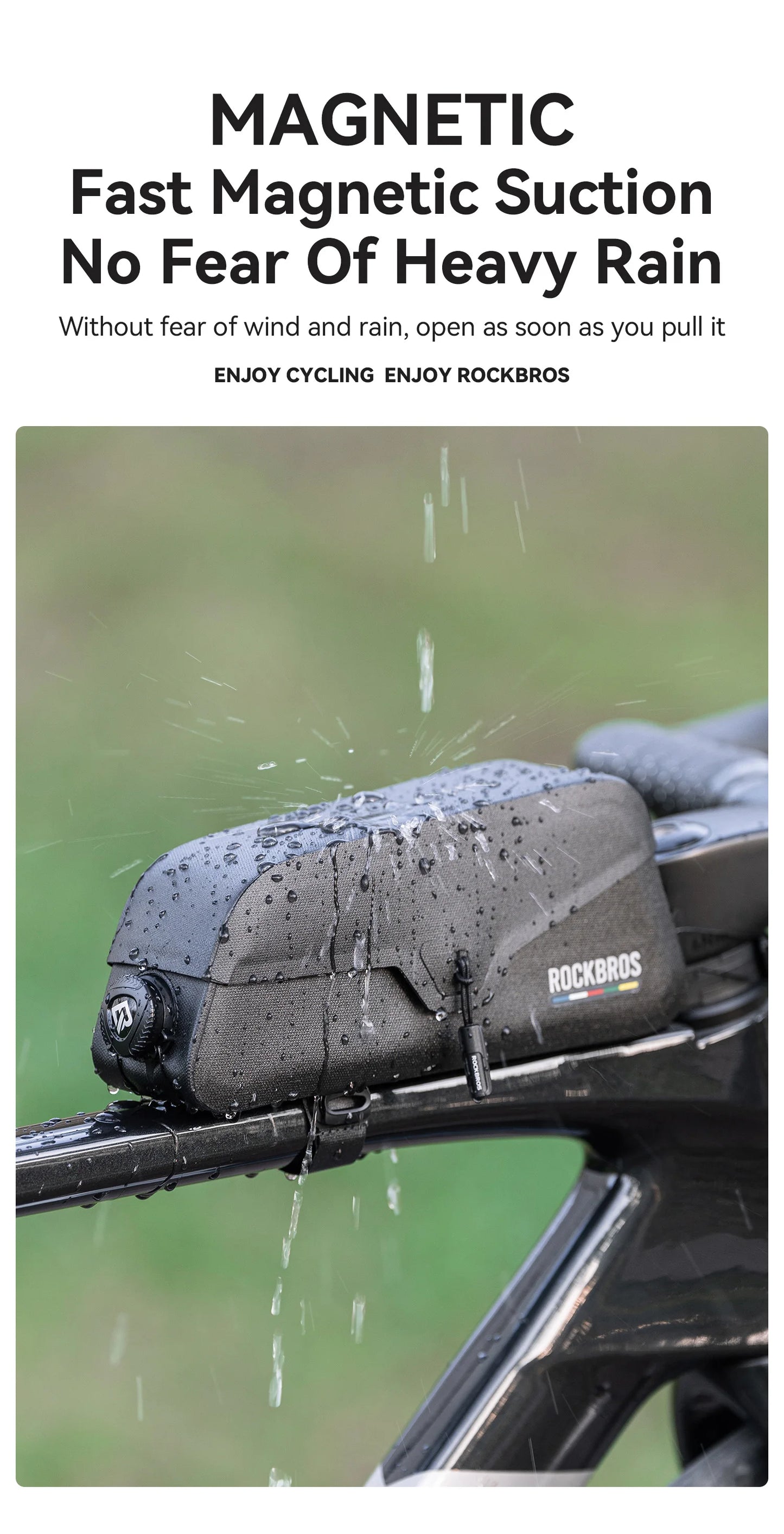 Bicycle Top Tube Bag with Magnetic Lid Waterproof Suction Mobile Phone Case Rainproof 600D Polyester Laminated TPU