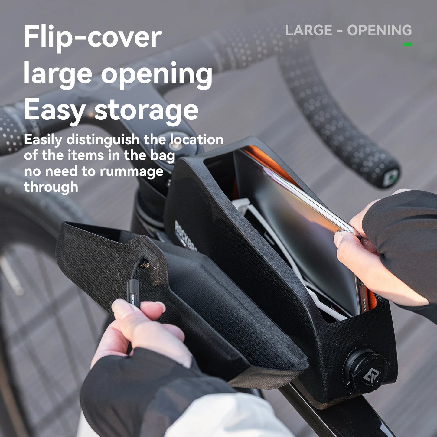 Bicycle Top Tube Bag with Magnetic Lid Waterproof Suction Mobile Phone Case Rainproof 600D Polyester Laminated TPU