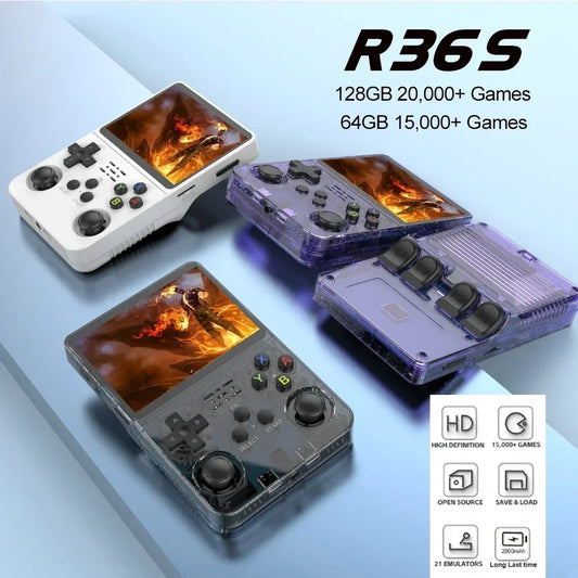 Retro Game Console R36S Portable Handheld 3.5" IPS Display 60000+ Games Preloaded (64G/128G/256G)