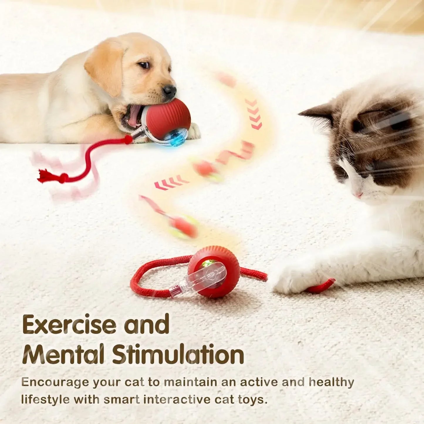 Cat Interactive Smart Ball Toy – Automatic Rolling with Tail, Rechargeable Cat Toy