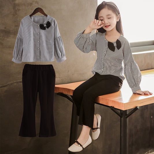 Comfortable Girls Two-Piece Spring Suit With Bow Accents