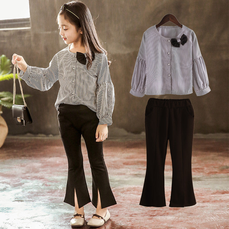 Comfortable Girls Two-Piece Spring Suit With Bow Accents