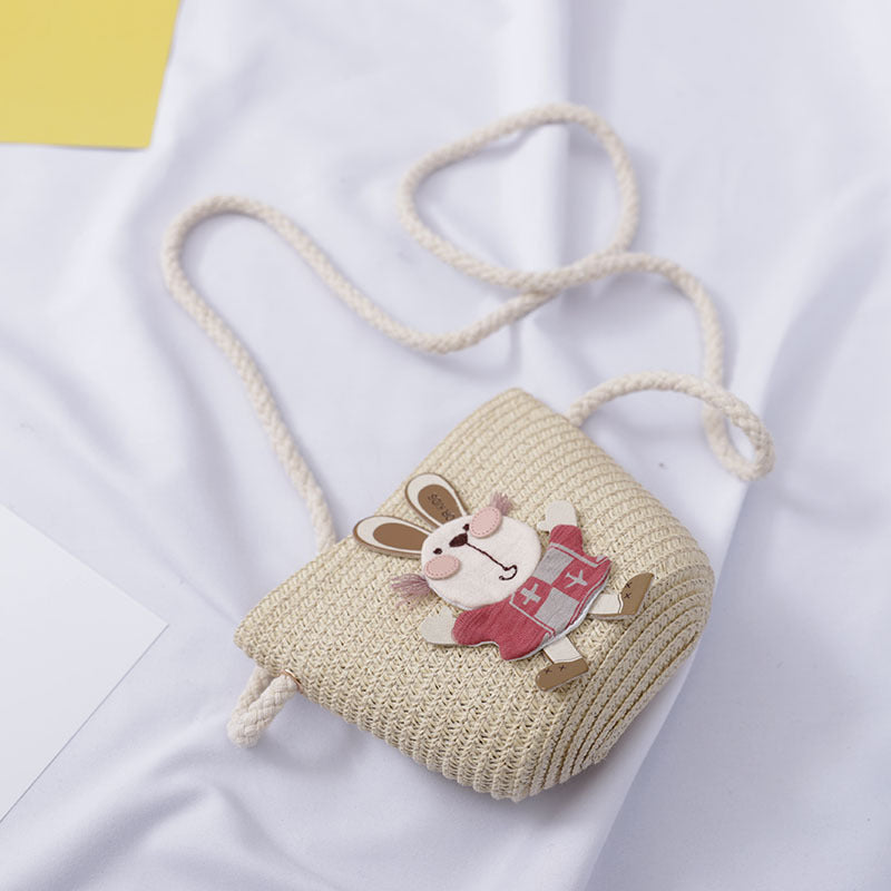 Kids Cute Rabbit Straw Hat And Bag Set