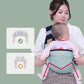 Mom carrying baby in green cotton baby sling wrap with proper leg positioning diagram