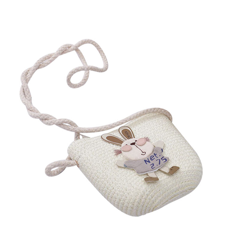 Kids Cute Rabbit Straw Hat And Bag Set