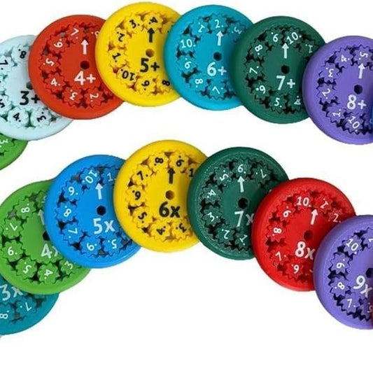 Colorful set of math fidget spinner for kids with numbers and multiplication symbols